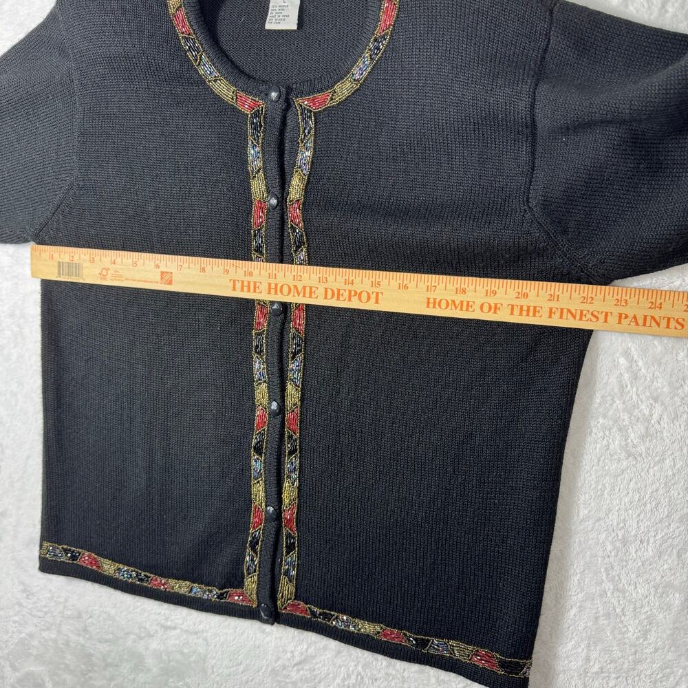 Alfred Dunner Wool Blend Womens Large Embellished Trim Black Button Down Sweater - Picture 7 of 7